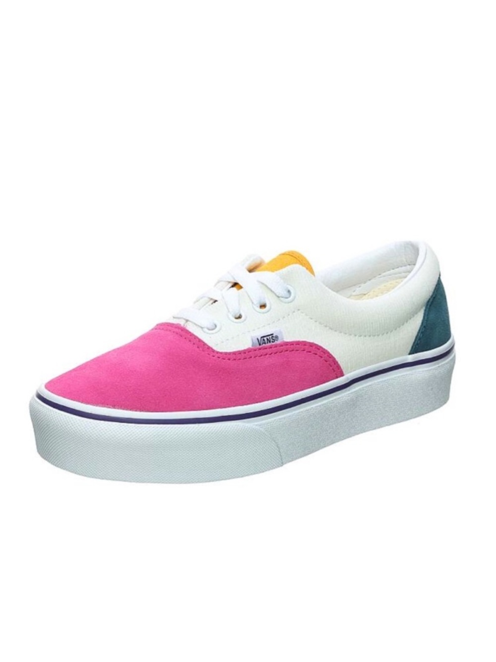 Vans Era Platform Sneaker – Pink, White & Teal with Yellow Tongue